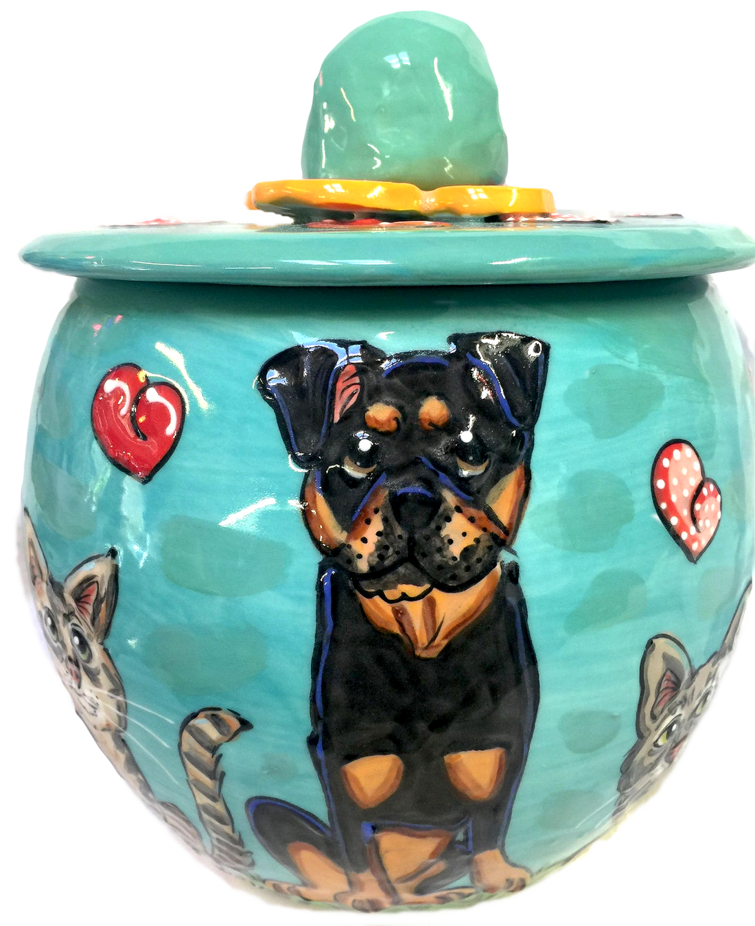 Rottweiler Gift / food storage / aqua blue / treat jar / cookie jar / custom / personalized / Debby Carman 