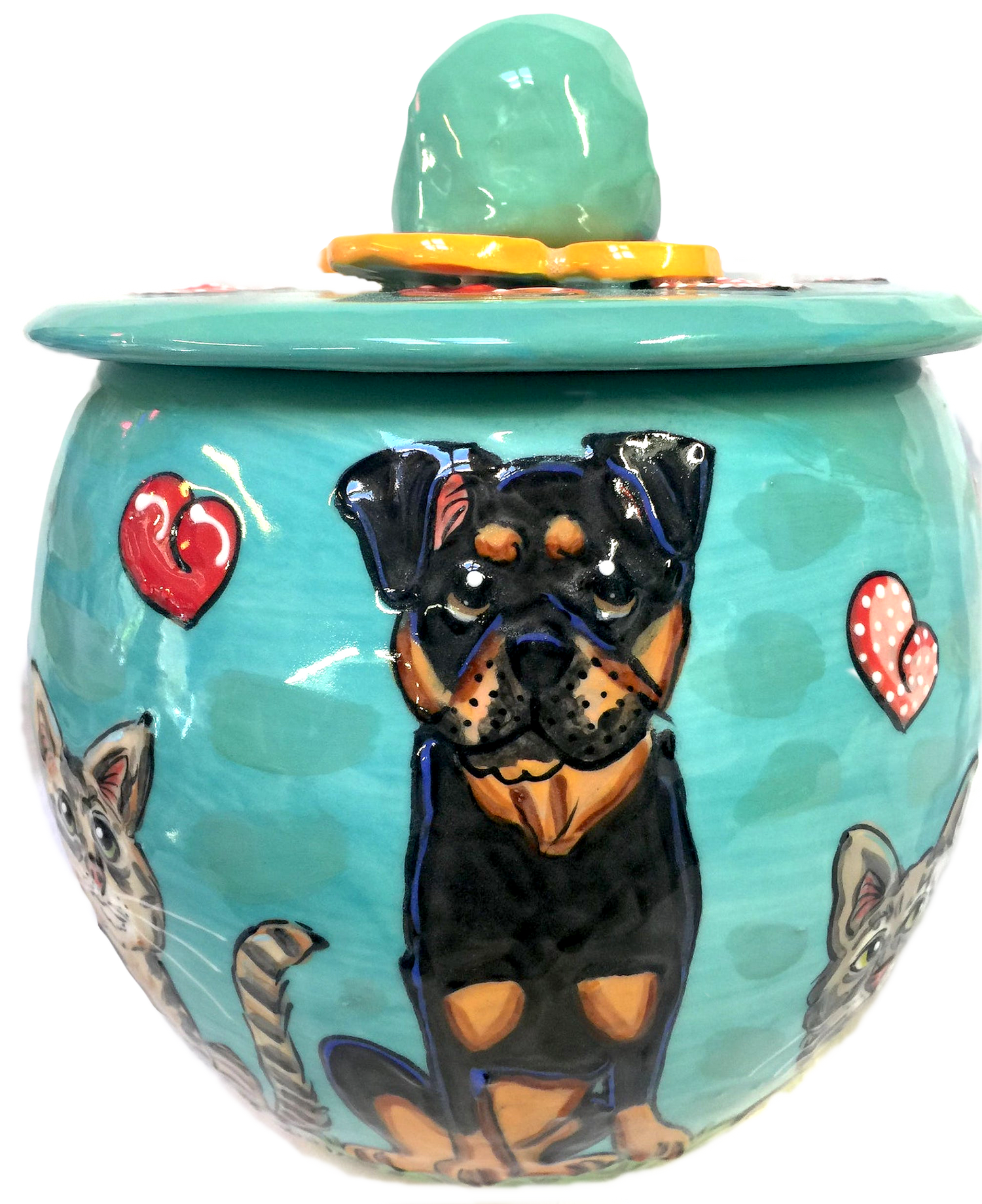 Rottweiler Gift / food storage / aqua blue / treat jar / cookie jar / custom / personalized / Debby Carman 