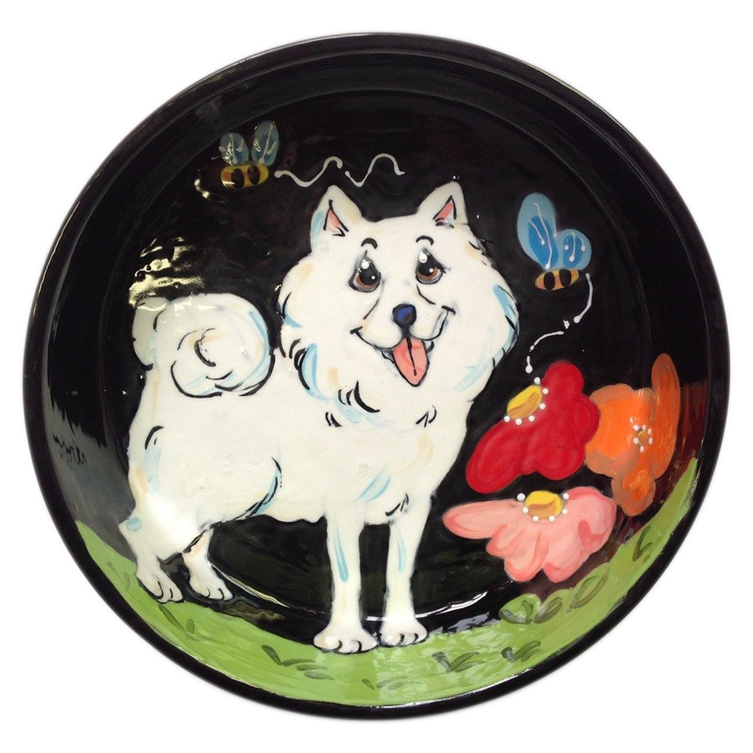 SAMOYED GIFTS AND PORTRAYALS ON CERAMIC DOG BOWLS HAND PAINTED BY FAUX PAW ARTIST DEBBY CARMAN