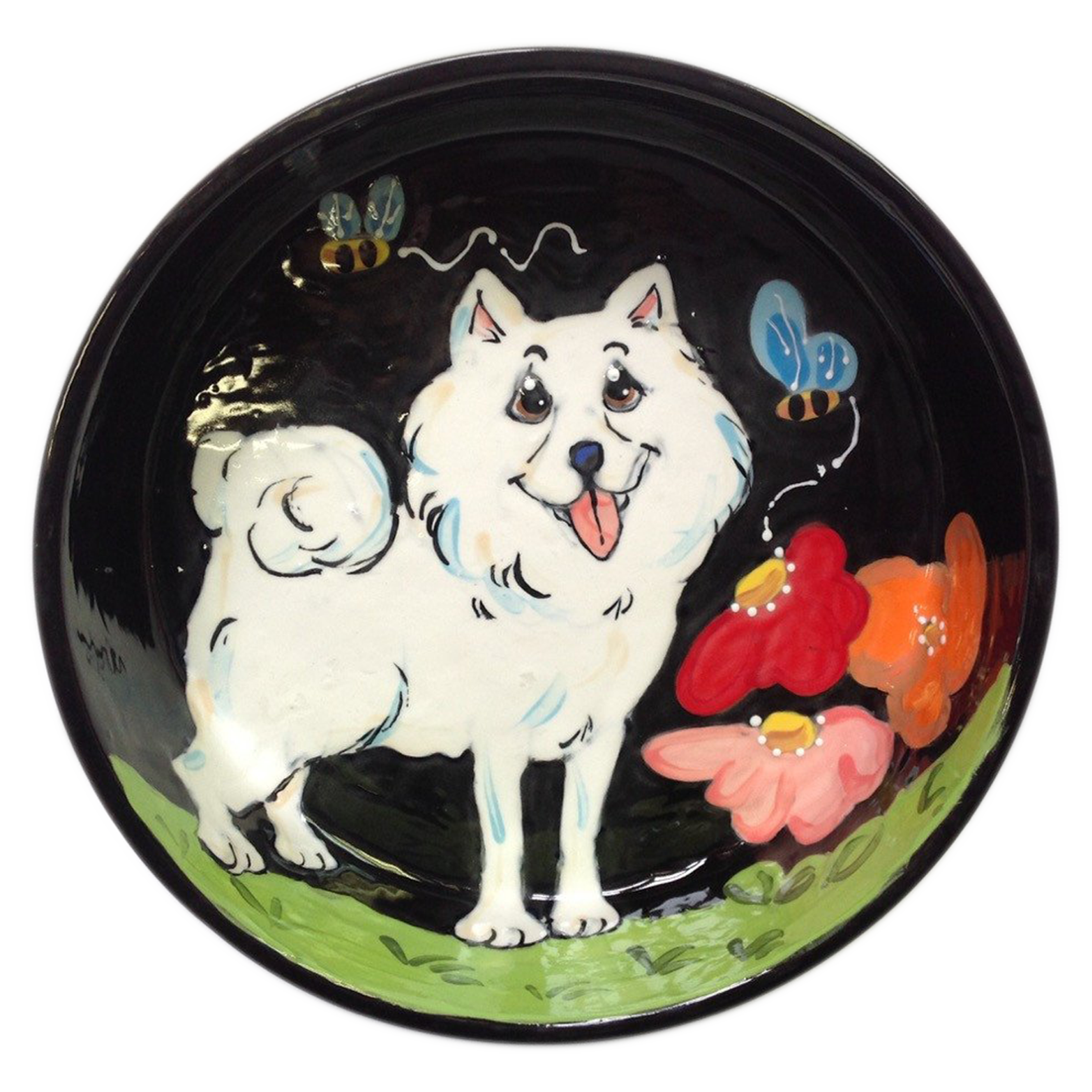 SAMOYED GIFTS AND PORTRAYALS ON CERAMIC DOG BOWLS HAND PAINTED BY FAUX PAW ARTIST DEBBY CARMAN