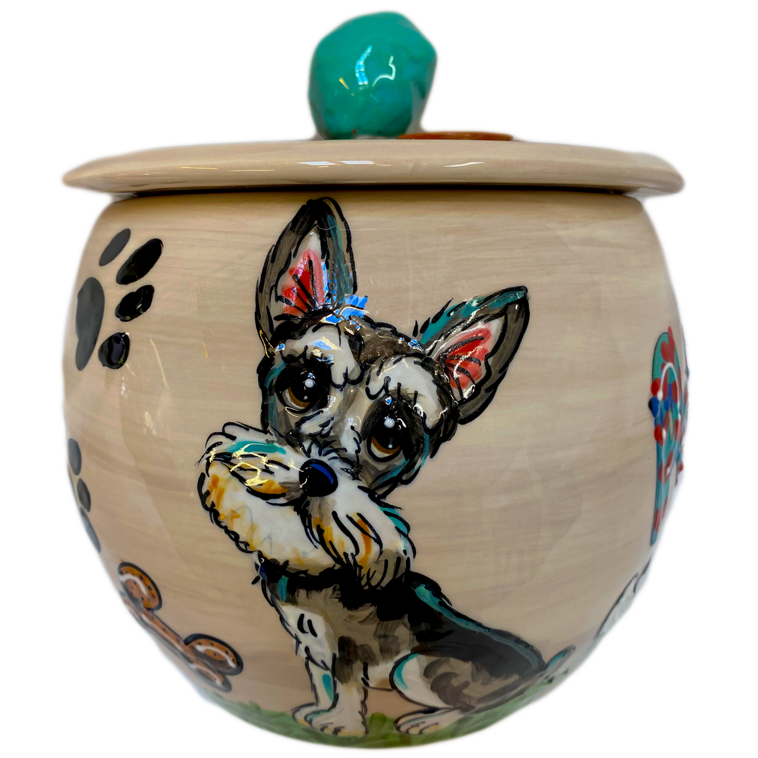 schnauzer ceramic treat jar by debby carman