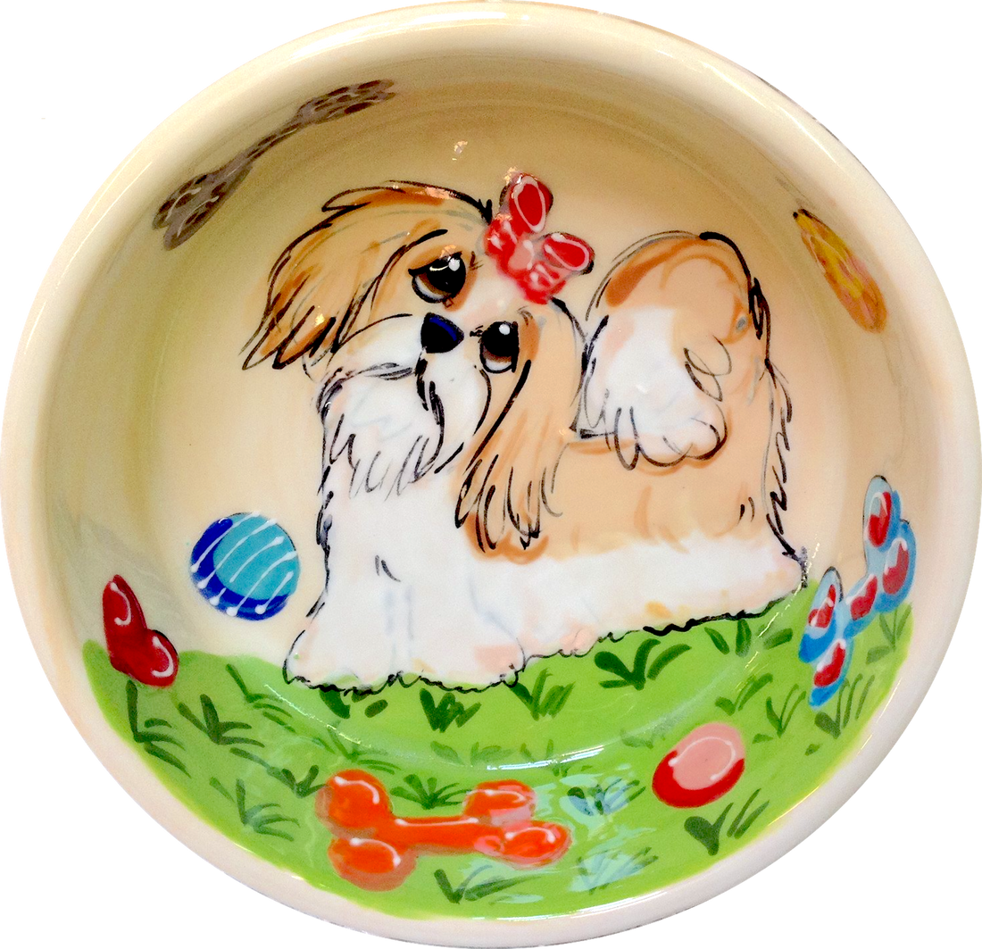 photo of ceramic dog bowl with Shih Tzu, dog gift, by debby carman