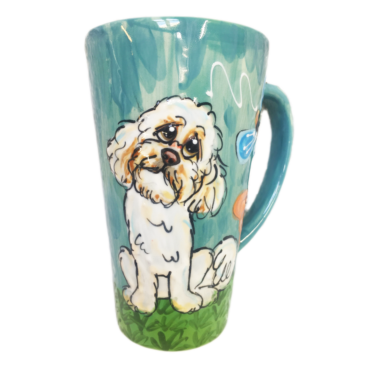 Shih Tzu hand painted on tall latte mug | color: blue | Debby Carman | Faux Paw Productions