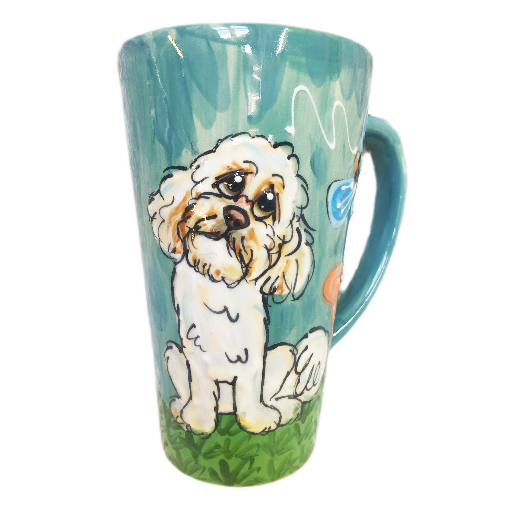 Shih Tzu hand painted on tall latte mug | color: blue | Debby Carman | Faux Paw Productions