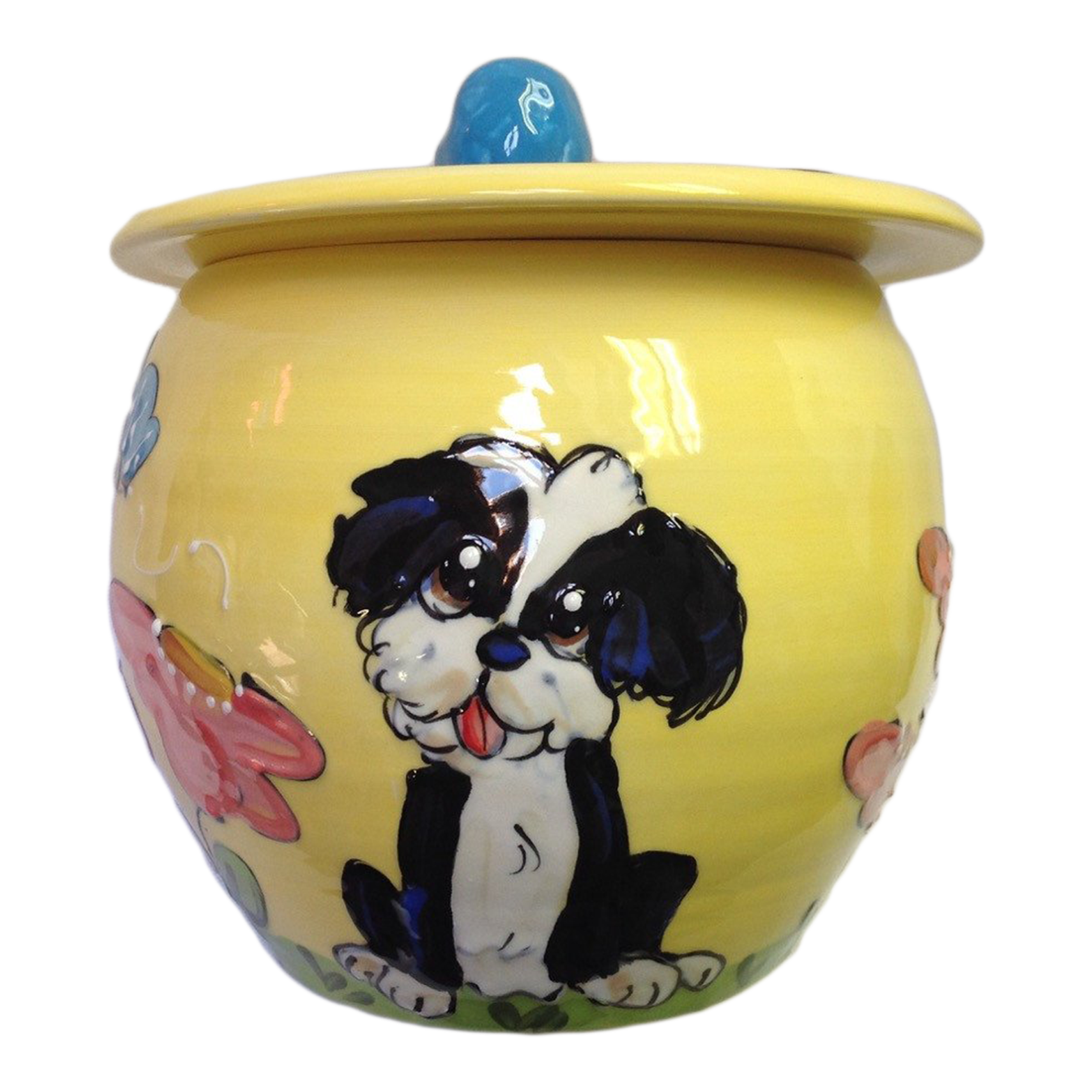 CERAMIC TREAT JAR FEATURING WHIMSICAL SHIH TZU PORTRAYAL BY DEBBY CARMAN