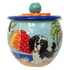 photo of treat jar personalized with pet portrait of black and white Shih Tzu with beach scene