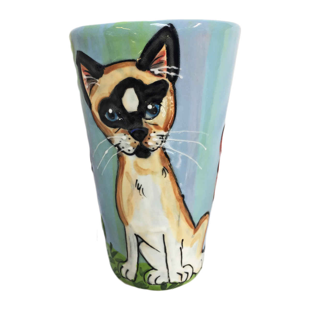 image of siamese cat hand painted by Debby Carman on tall latte ceramic mug