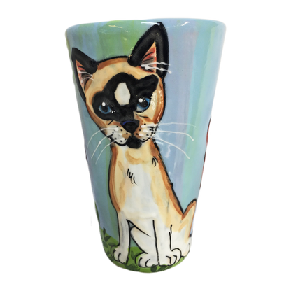 image of siamese cat hand painted by Debby Carman on tall latte ceramic mug