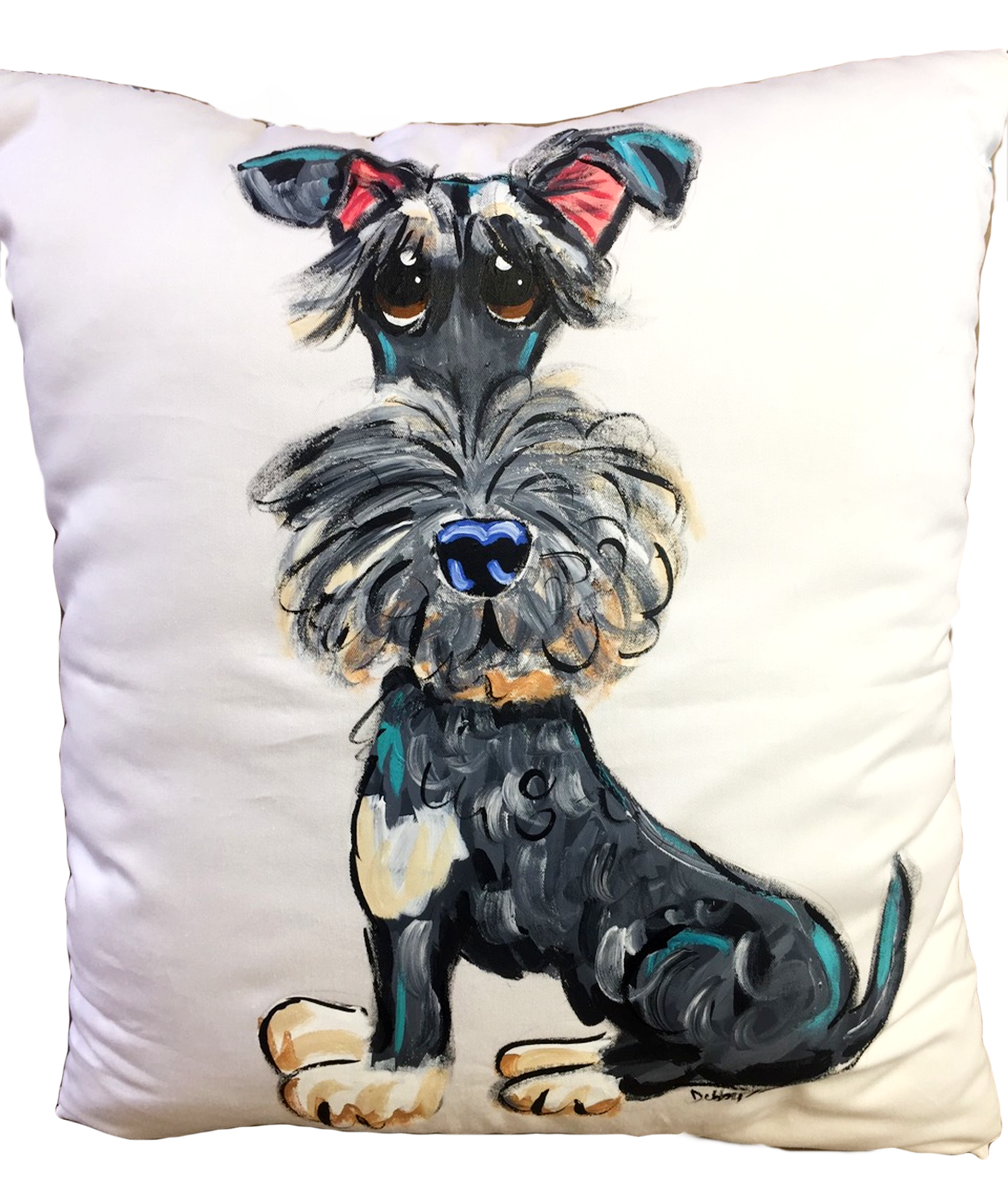 HAND PAINTED PET PILLOW FEATURING SCHAUZER BY DEBBY CARMAN