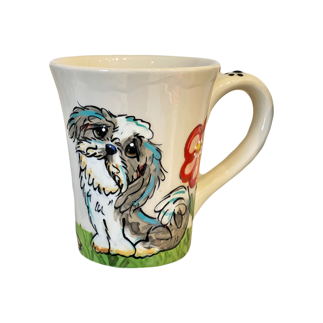 image of shih tzu painted on ceramic coffee mug by Debby Carman 