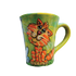 image of whimsical tabby cat painted by artist Debby Carman on green ceramic coffee mug