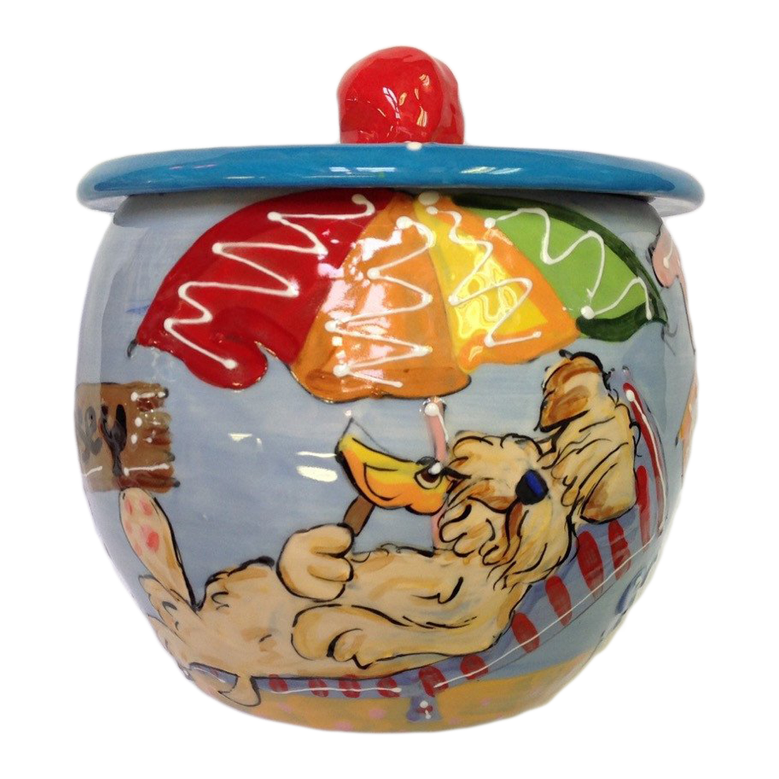 CEREAMIC ROUND TREAT JAR FEATURING WHEATEN TERRIER DOG BY DEBBY CARMAN