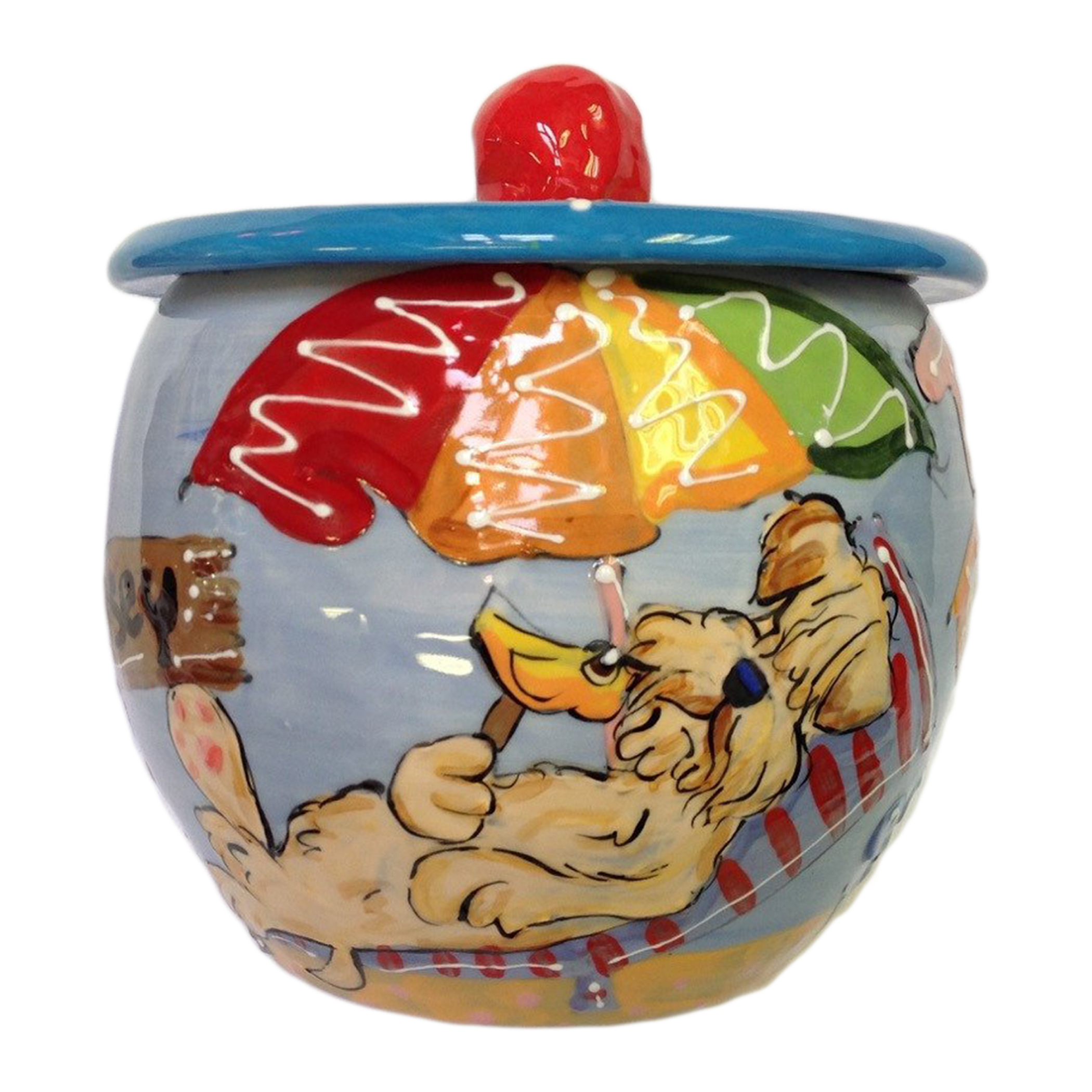 CEREAMIC ROUND TREAT JAR FEATURING WHEATEN TERRIER DOG BY DEBBY CARMAN