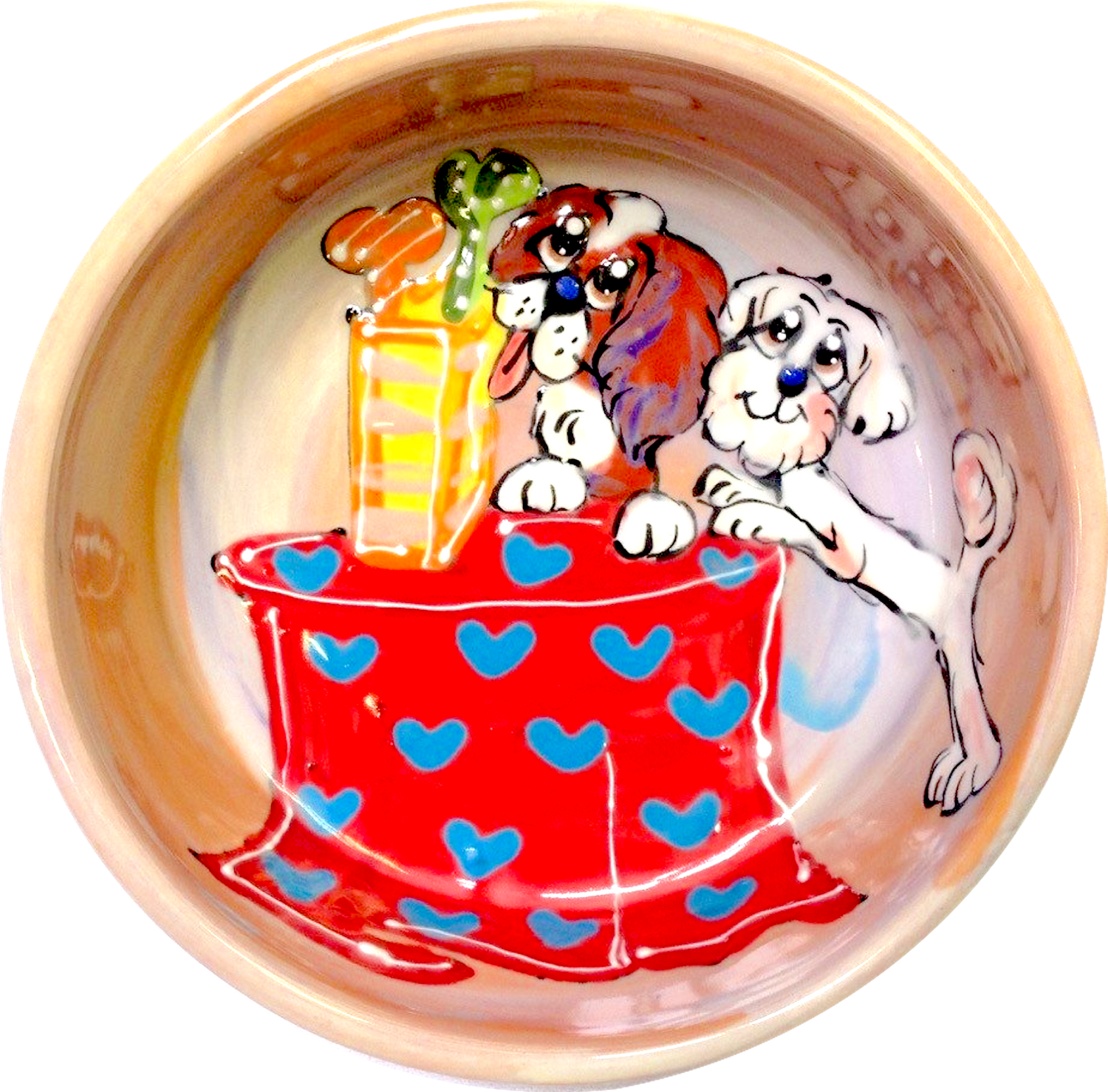 Whimsical Bichon and King Charles Cavalier Dog Bowl