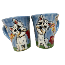 image of west highland terrier painted on ceramic dog mug by Debby Carman 