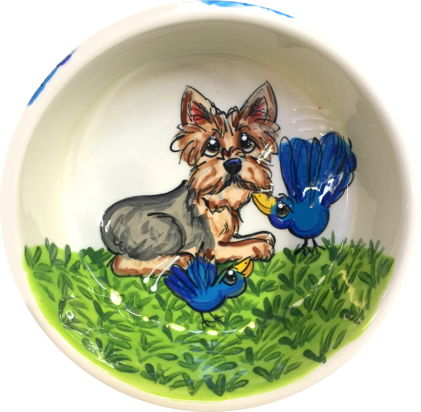 Small Ceramic Pet Bowl with Hand Painted Yorkshire terrier dog