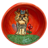 Yorkshire terrier girl on red ceramic dog bowl by pet portrait artist debby carman