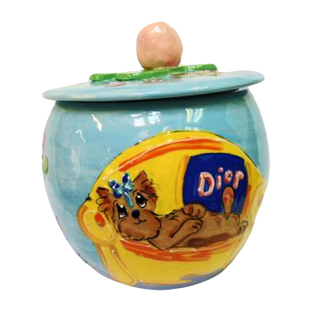 HAND PAINTED DOG TREAT JAR BY Debby Carman