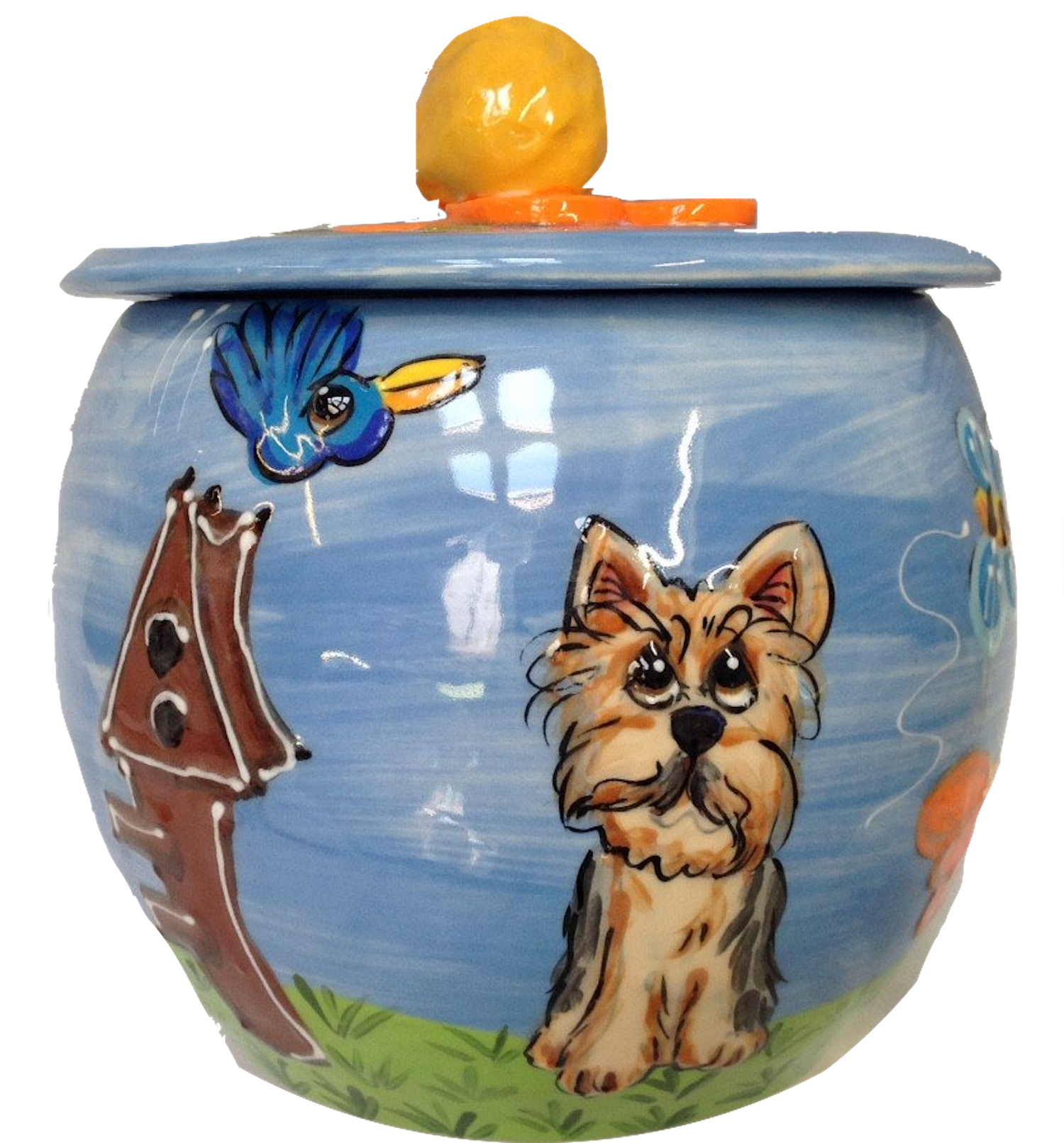 yorkie gift treat jar hand painted by Debby Carman 