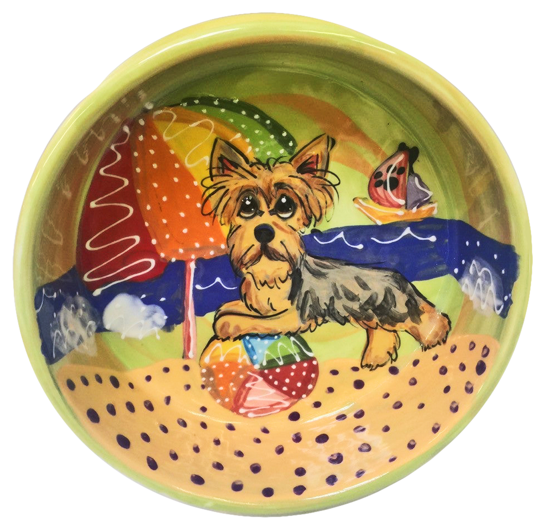 CUSTOM PAINTED CERAMIC DOG BOWL FOR YORKIE TERRIER DOG 