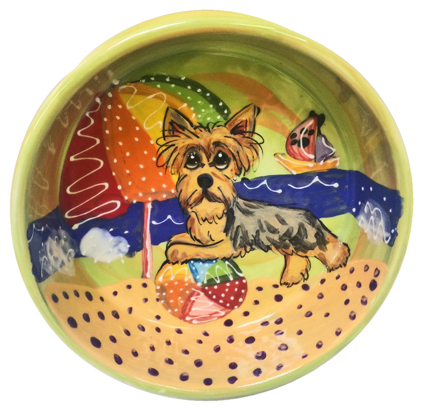 CUSTOM PAINTED CERAMIC DOG BOWL FOR YORKIE TERRIER DOG 