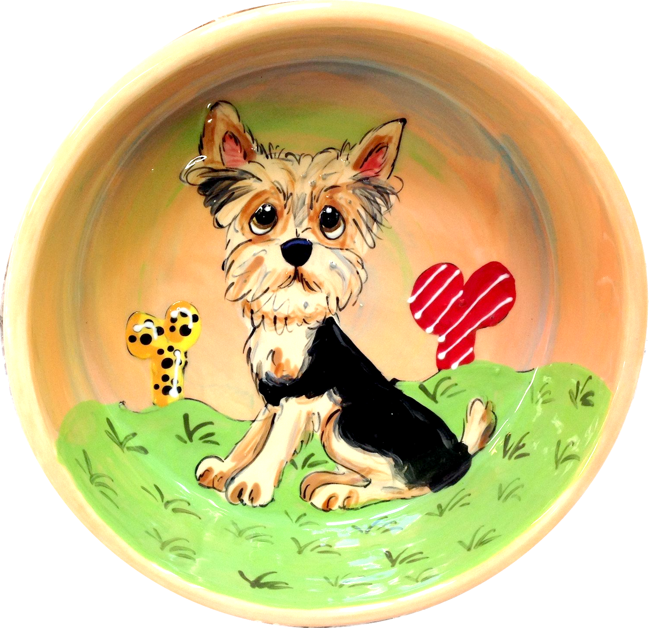 Small ceramic dog bowl for yorkie with bones 