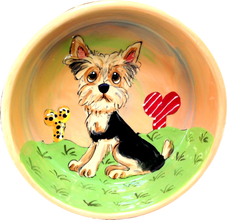 Small ceramic dog bowl for yorkie with bones 