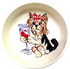 Wine Dog Yorkie Girl having a glass of red wine hand painted by Debby Carman on ceramic dog bowl in small sizes