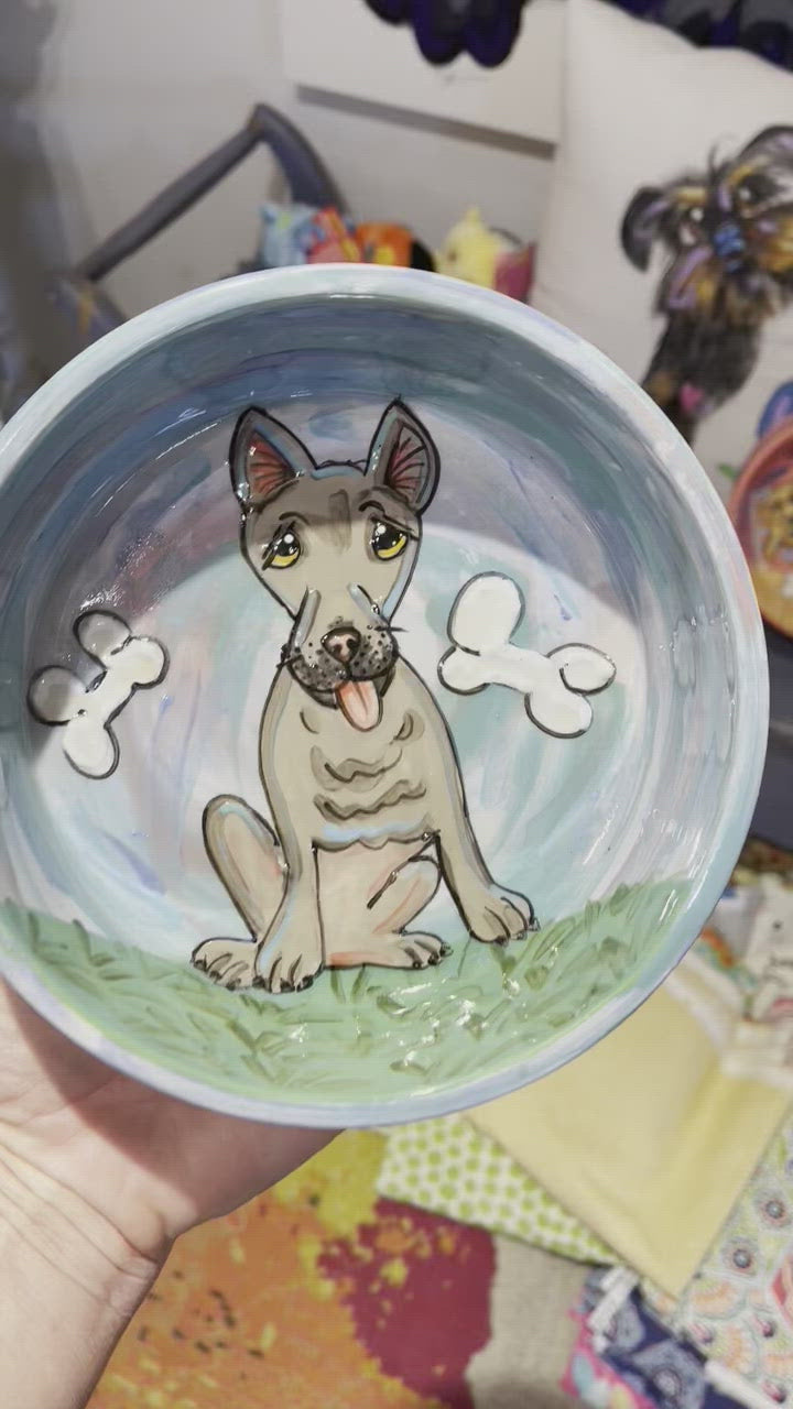 Bully Terrier Handmade Ceramic Dog Bowl