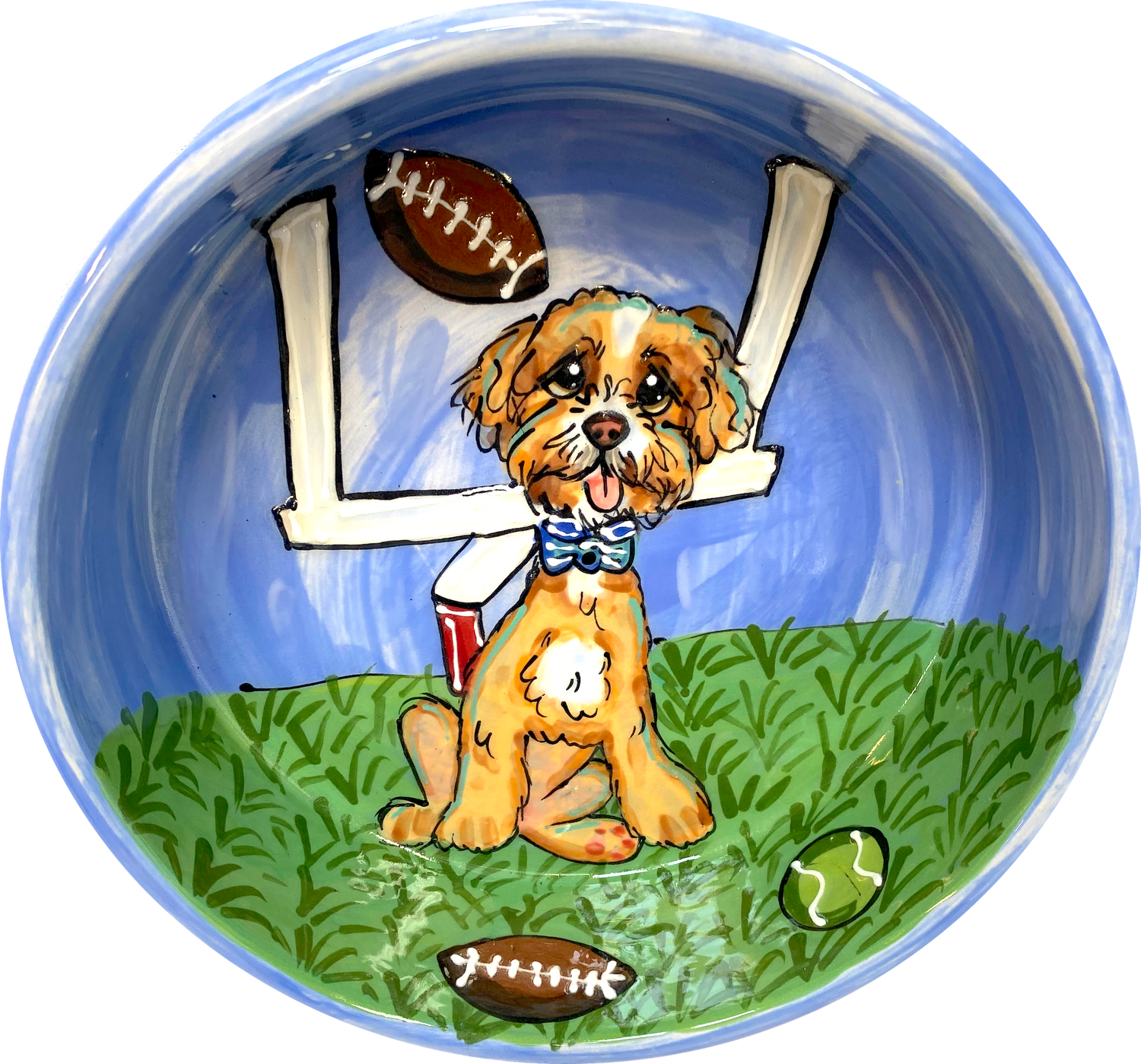 Football dog bowl/ Personalized pet bowls/ Debby Carman/ faux paw petique/ Faux Paw/ sports gift/ custom dog bowl