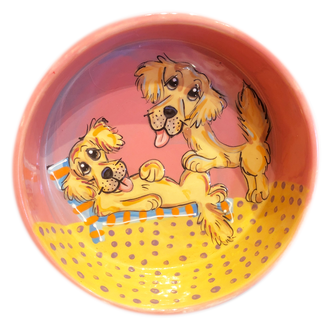 Photo of two golden retrievers hand painted by Debby Carman, on a 8&