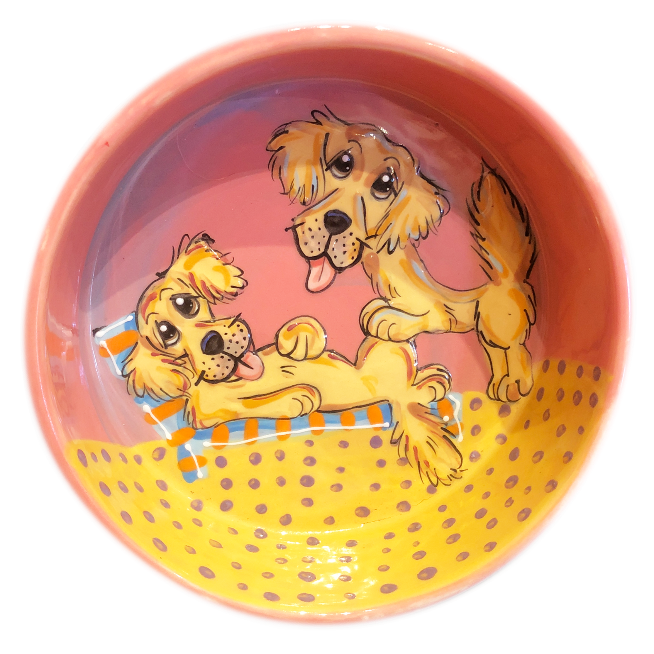 Photo of two golden retrievers hand painted by Debby Carman, on a 8&