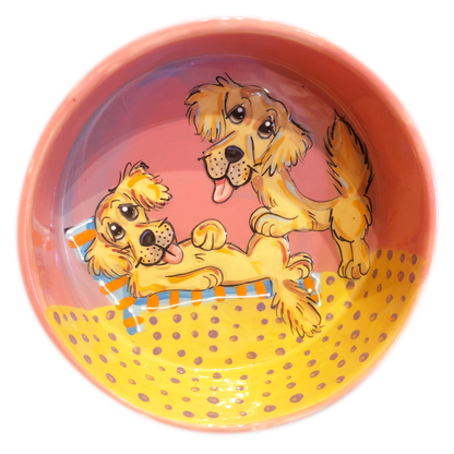 Photo of two golden retrievers hand painted by Debby Carman, on a 8&