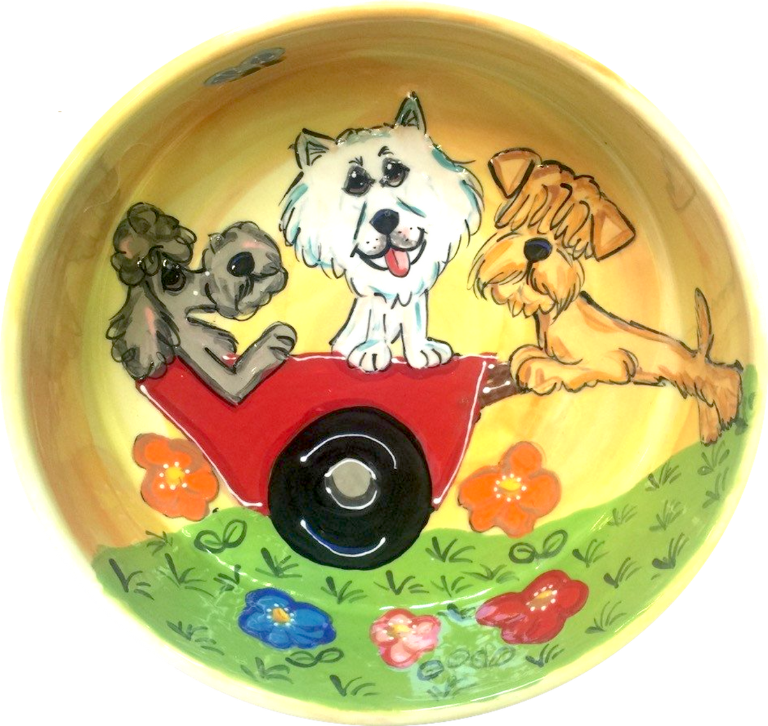 Beautiful Dog Bowls with whimsical charachters