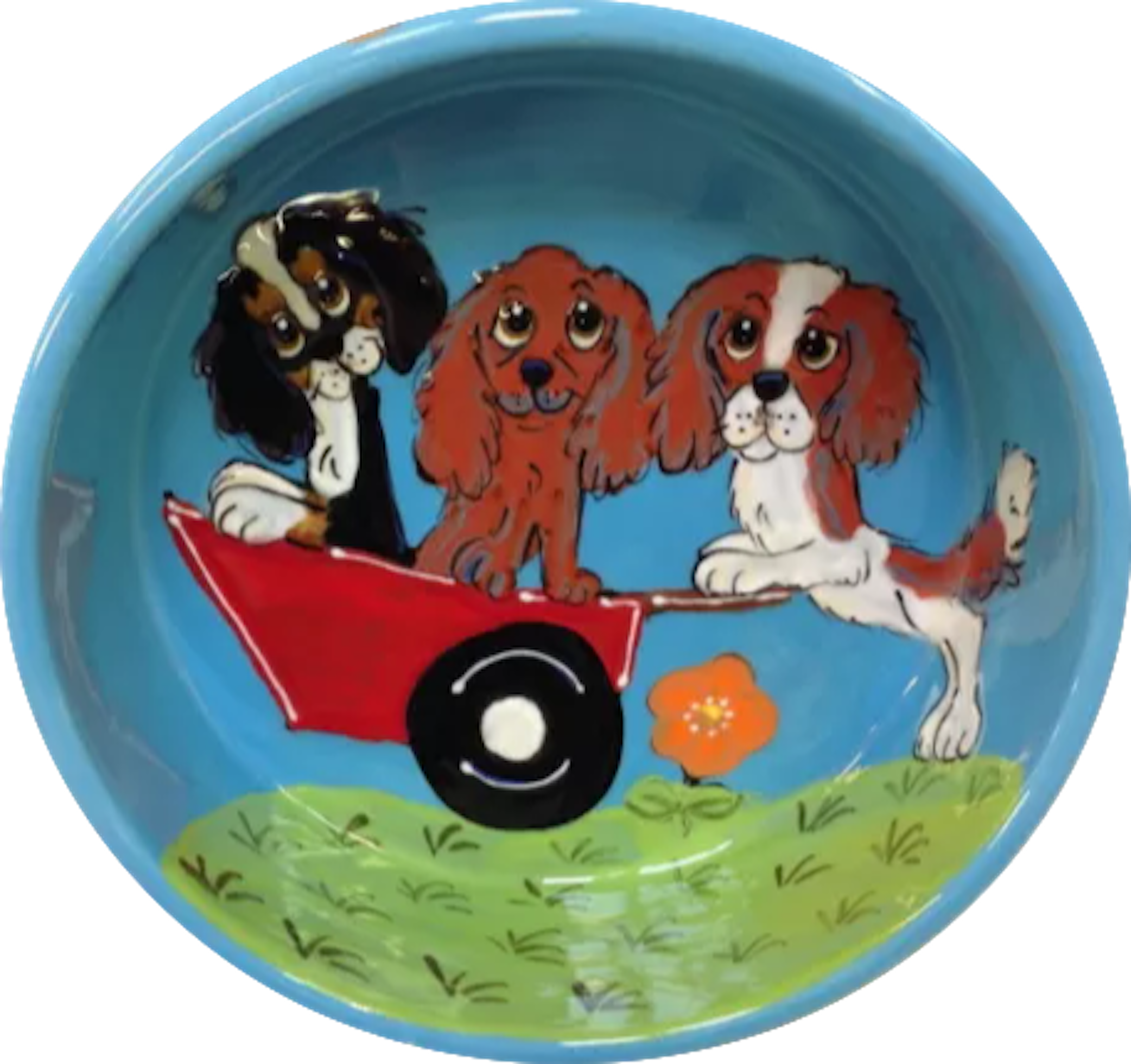 Whimsical / Dog Bowl / Large / Pet Bowls / Pet Supplies / water dish / ceramic / handmade / gift / dog mom / Debby Carman / dog bowl pottery / sturdy dog bowl / heavy dog bowl / faux paw petique / faux Paw Artique/ faux paw productions / cat fishing / Dalmatian / best dog bowl 2020 / celebrity pet / custom / personalize dog bowl with name / hand painted / pet portrait / dog portrait from photo / bestselling dog bowls / pet bowl set / puppy bowl / pet art / dog art / cavalier / King Charles / blue dog bowl