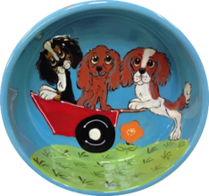 Whimsical / Dog Bowl / Large / Pet Bowls / Pet Supplies / water dish / ceramic / handmade / gift / dog mom / Debby Carman / dog bowl pottery / sturdy dog bowl / heavy dog bowl / faux paw petique / faux Paw Artique/ faux paw productions / cat fishing / Dalmatian / best dog bowl 2020 / celebrity pet / custom / personalize dog bowl with name / hand painted / pet portrait / dog portrait from photo / bestselling dog bowls / pet bowl set / puppy bowl / pet art / dog art / cavalier / King Charles / blue dog bowl