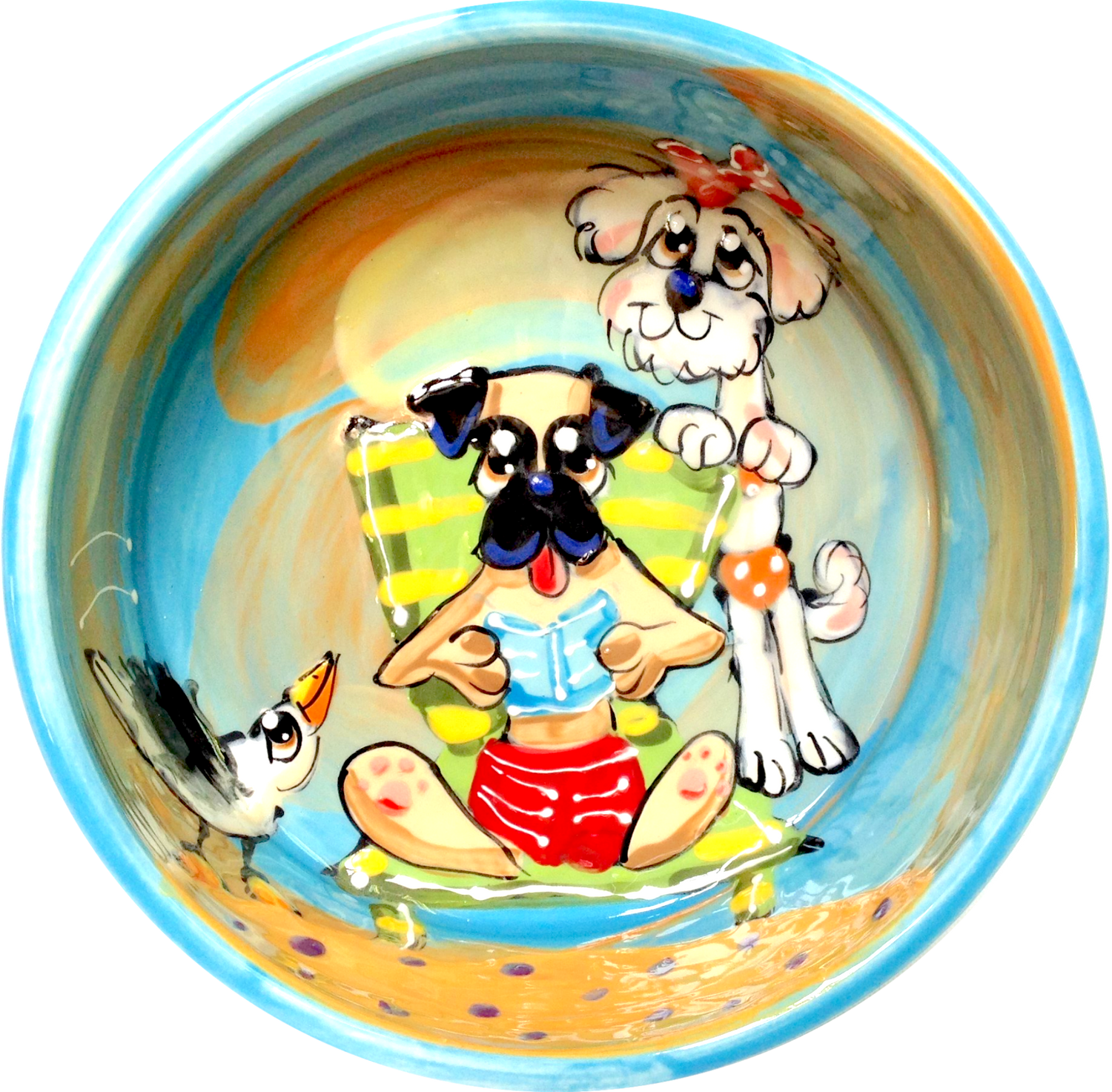 custom cartoon dog bowl, pet portrait from photo, hand painted dog portrait