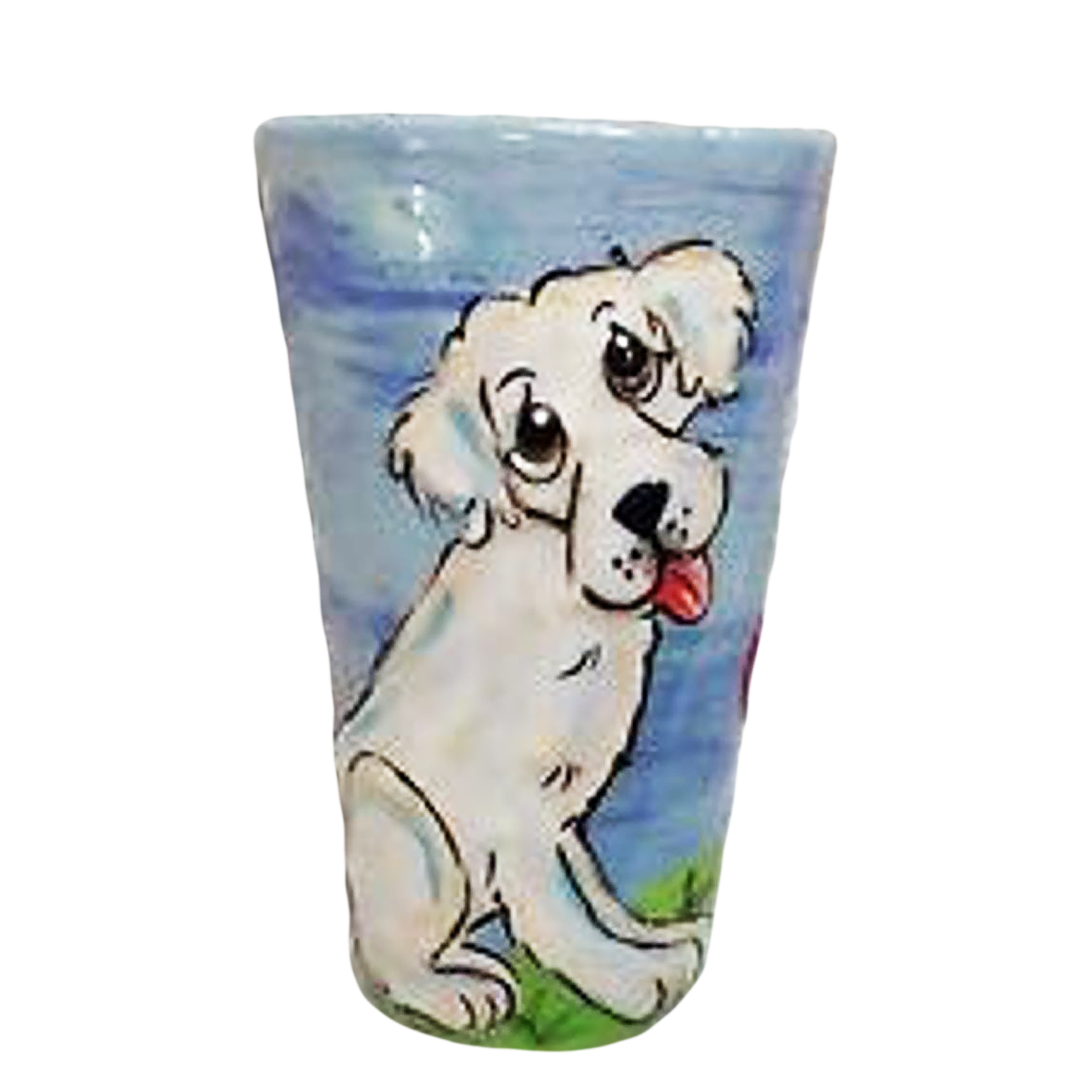 IMAGE OF WHITE LABRADOR RETRIEVER PAINTED ON TALL LATTE MUG BY Debby Carman 